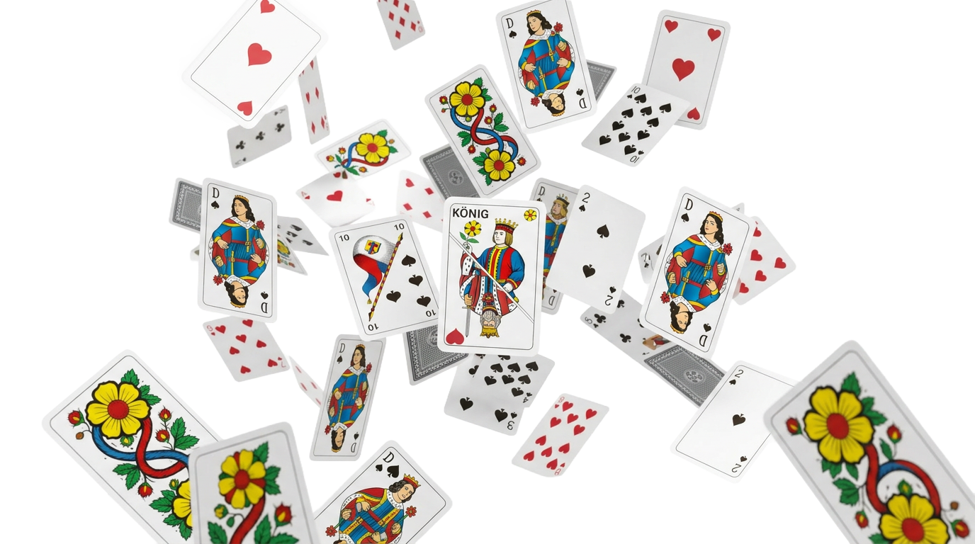 Fliegende Jass- und Pokerkarten
